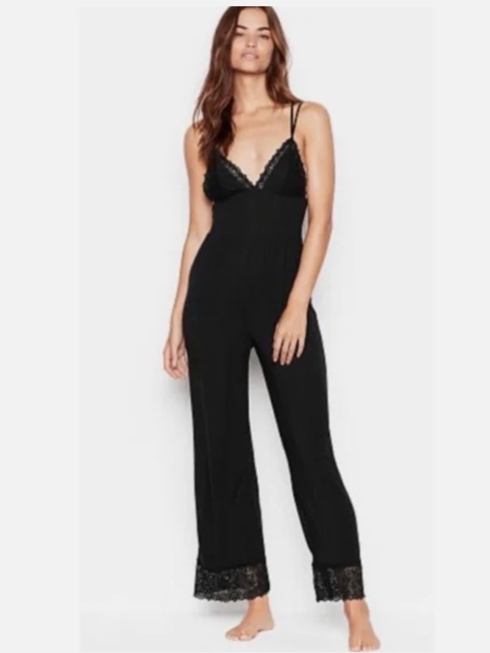 Victoria’s Secret Heavenly Lace One Piece Black Wide Leg Lingerie Jumpsuit L
